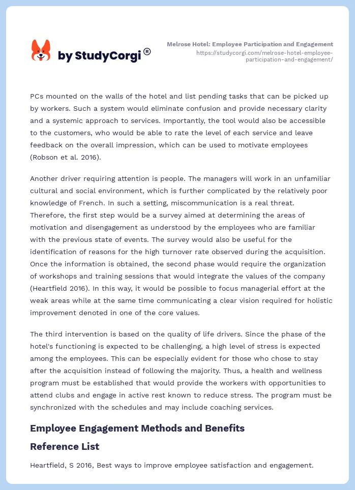 Melrose Hotel: Employee Participation and Engagement. Page 2