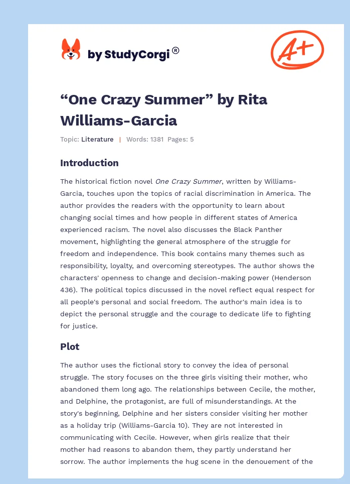 “One Crazy Summer” by Rita Williams-Garcia. Page 1