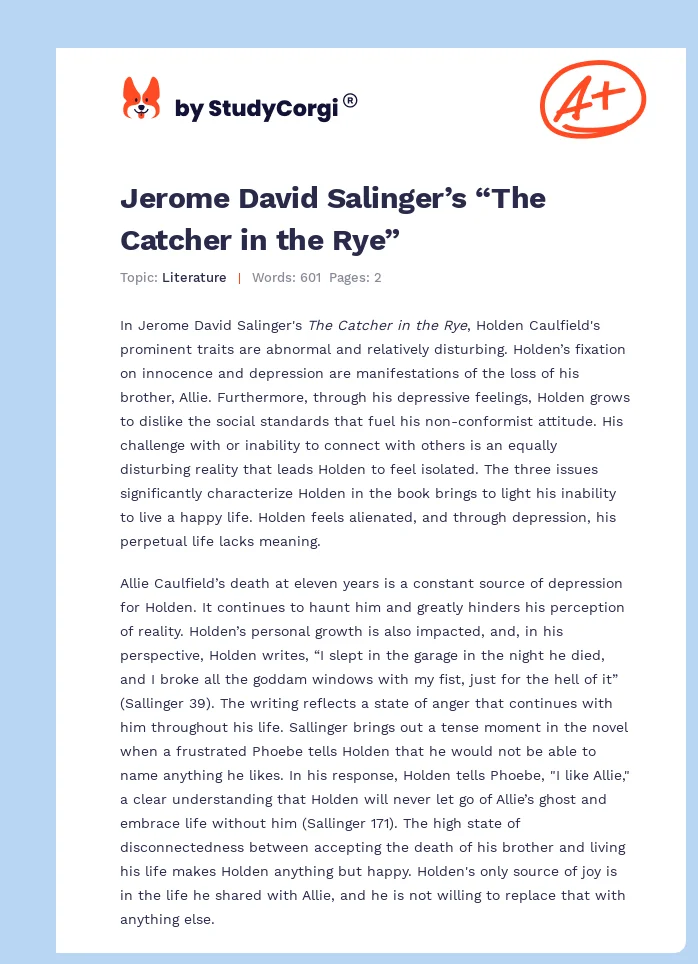 Jerome David Salinger’s “The Catcher in the Rye”. Page 1