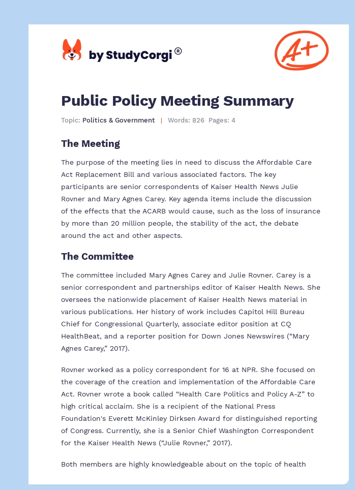 Public Policy Meeting Summary. Page 1