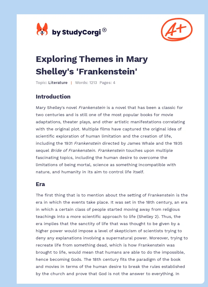 Exploring Themes in Mary Shelley's 'Frankenstein'. Page 1