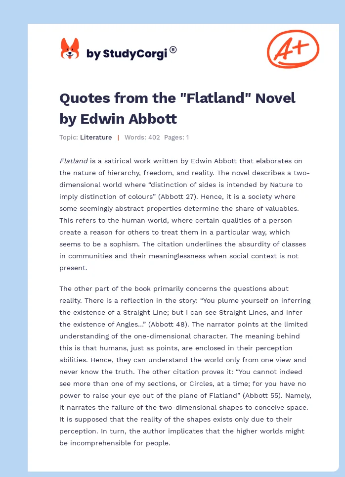 Quotes from the "Flatland" Novel by Edwin Abbott. Page 1