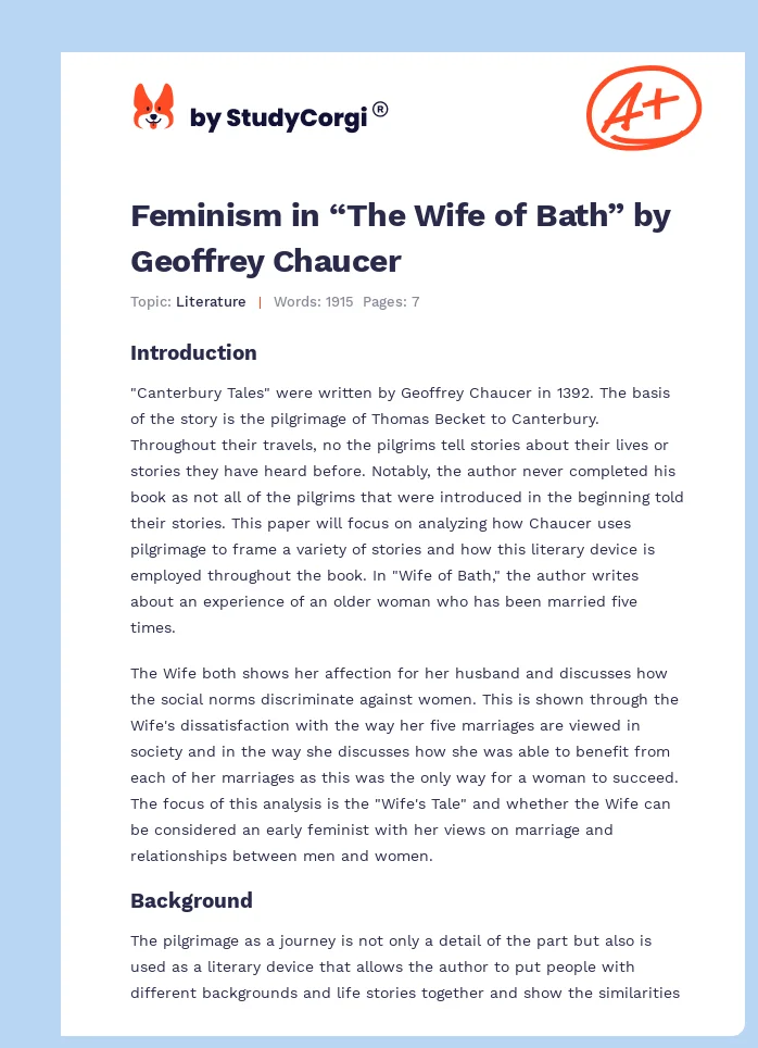 Feminism in “The Wife of Bath” by Geoffrey Chaucer. Page 1