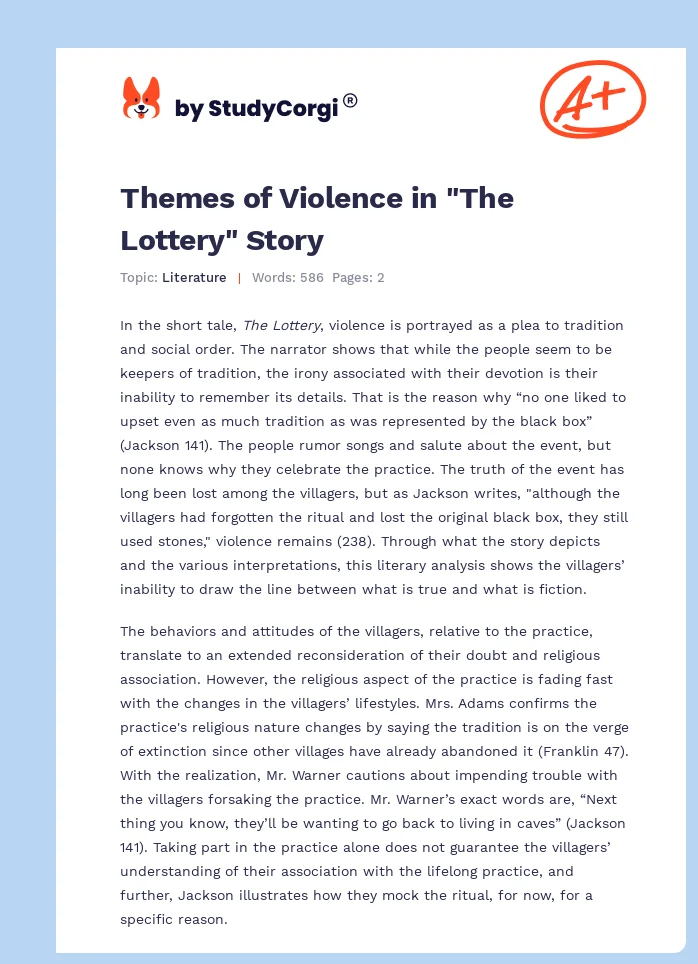 Themes of Violence in "The Lottery" Story. Page 1