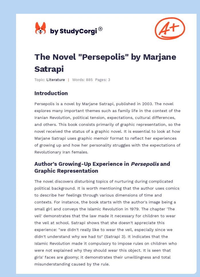 The Novel "Persepolis" by Marjane Satrapi. Page 1