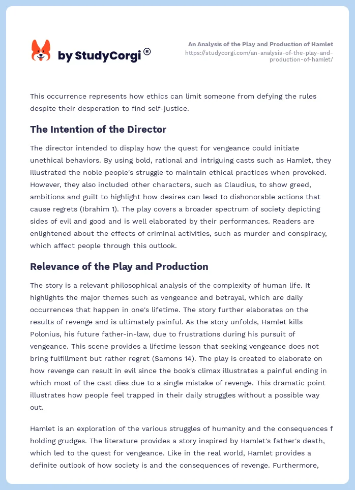 An Analysis of the Play and Production of Hamlet. Page 2