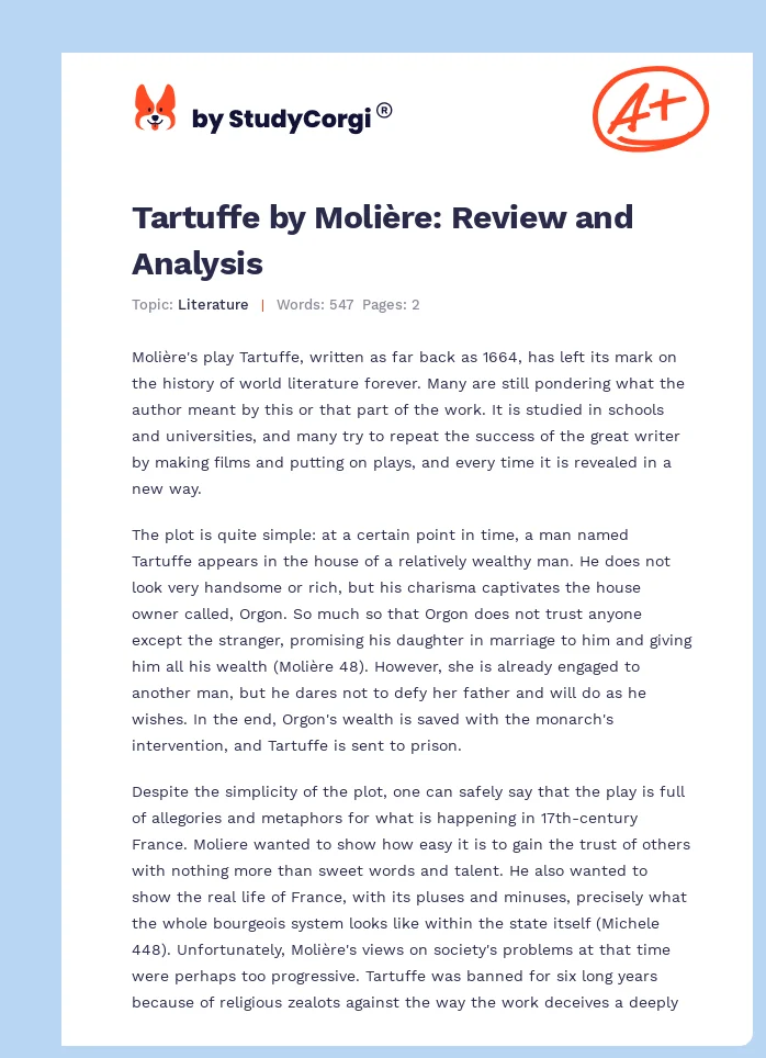 Tartuffe by Molière: Review and Analysis. Page 1