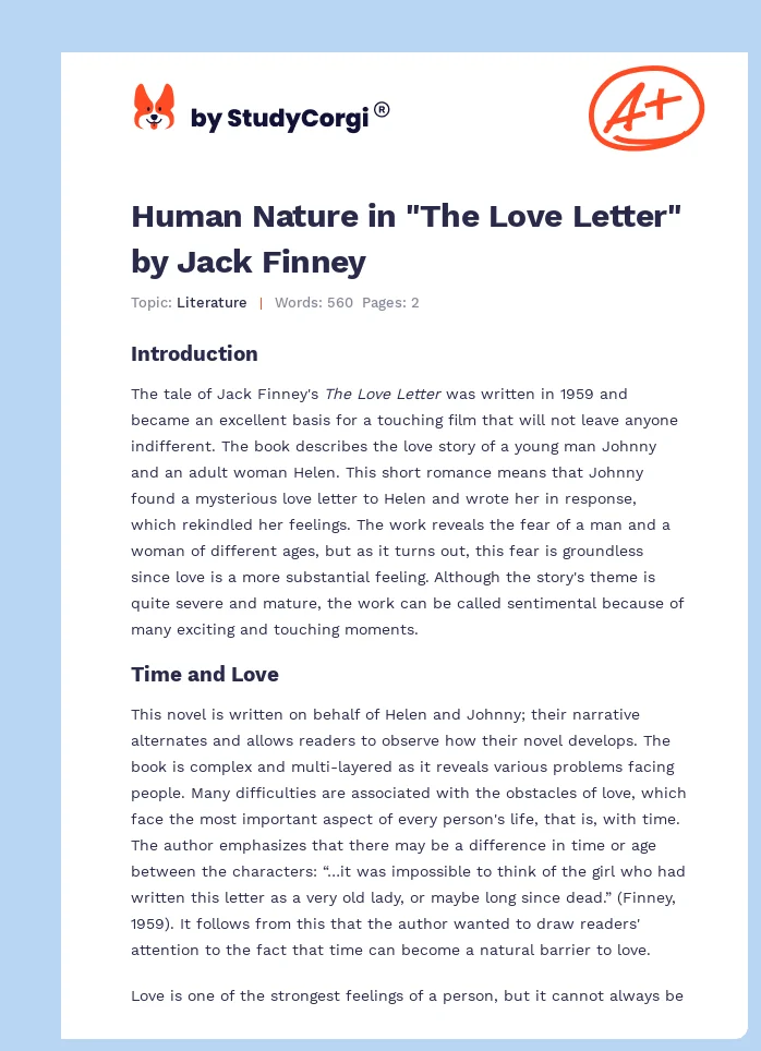 Human Nature in "The Love Letter" by Jack Finney. Page 1