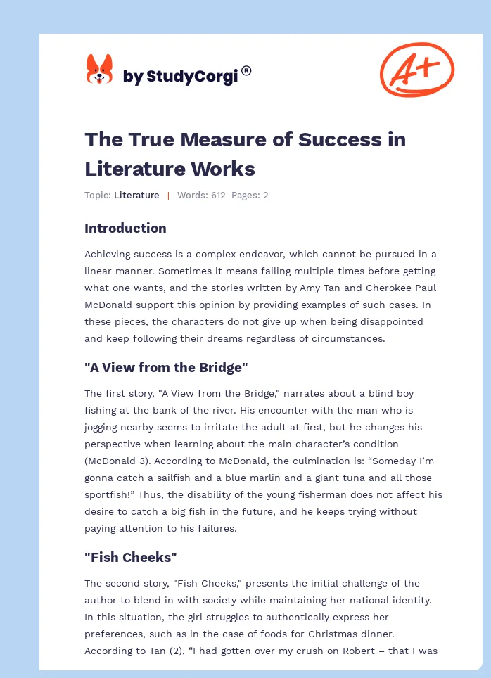 The True Measure of Success in Literature Works. Page 1