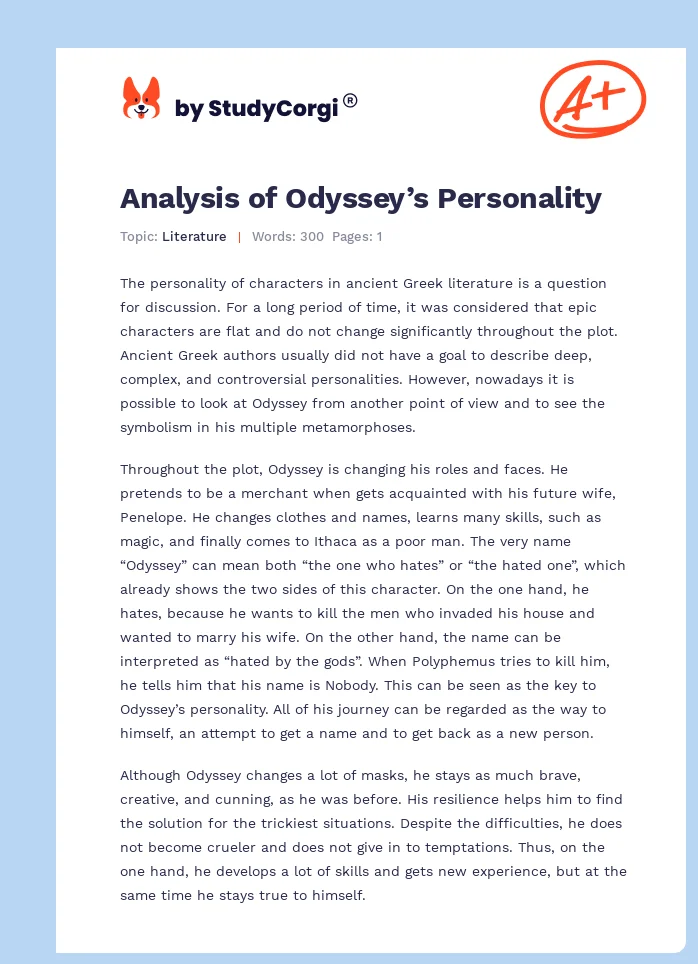 Analysis of Odyssey’s Personality. Page 1