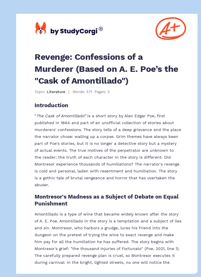 Revenge: Confessions of a Murderer (Based on A. E. Poe’s the "Cask of Amontillado"). Page 1