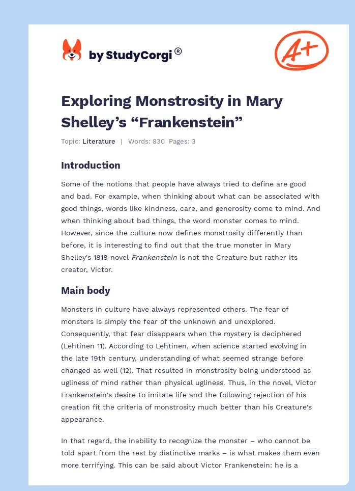 Exploring Monstrosity in Mary Shelley’s “Frankenstein”. Page 1