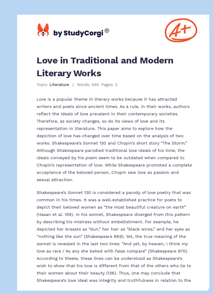 Love in Traditional and Modern Literary Works. Page 1