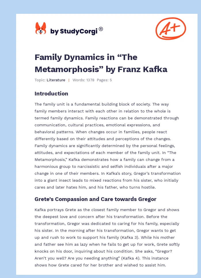 Family Dynamics in “The Metamorphosis” by Franz Kafka. Page 1