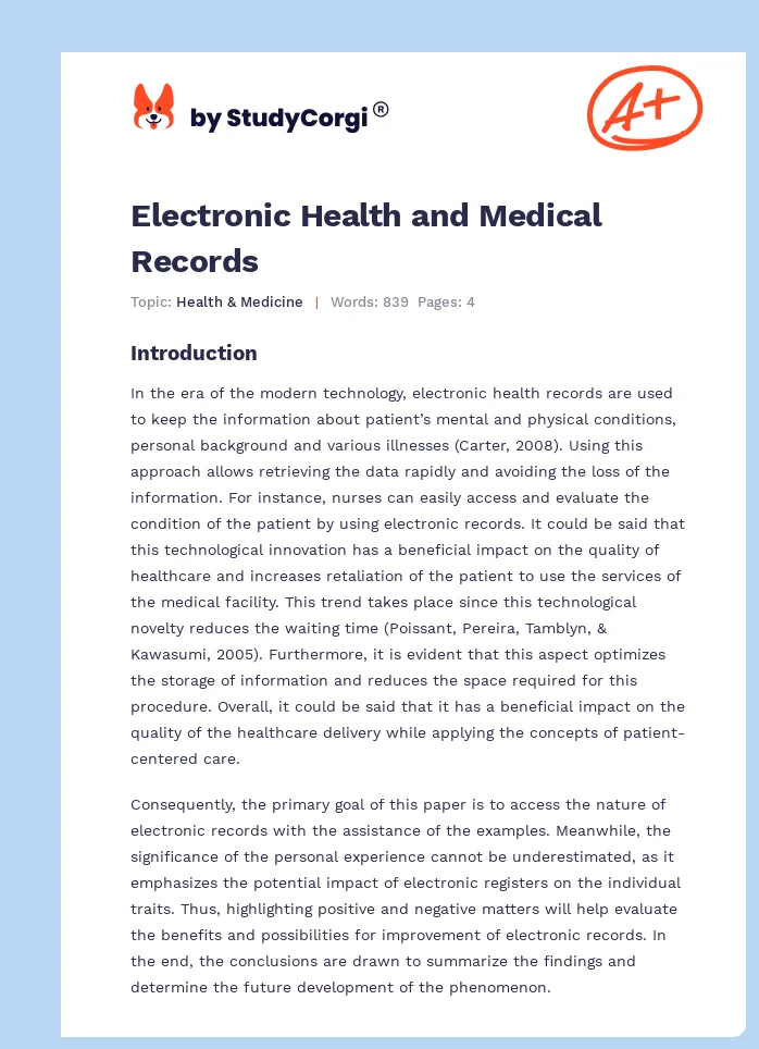 Electronic Health and Medical Records. Page 1