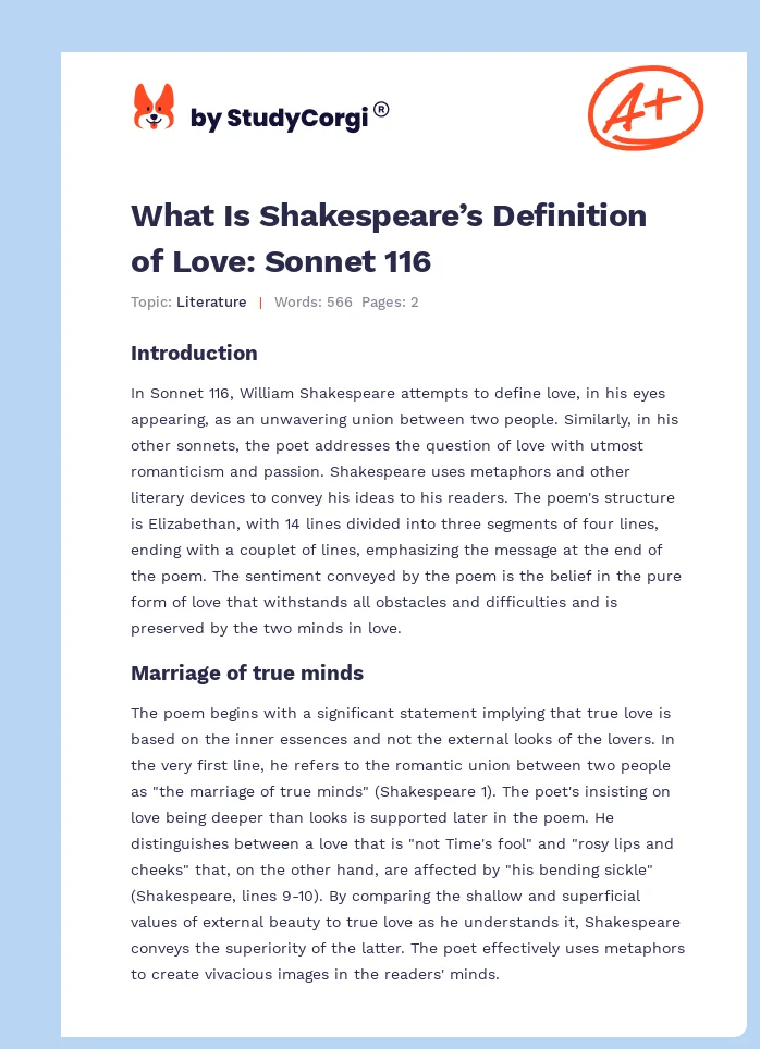 What Is Shakespeare’s Definition of Love: Sonnet 116. Page 1