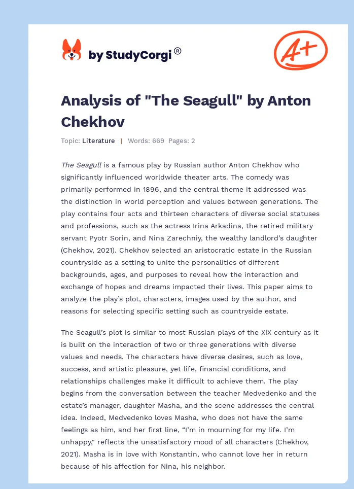 Analysis of "The Seagull" by Anton Chekhov. Page 1