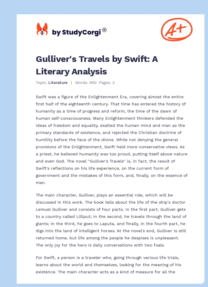 Gulliver's Travels by Swift: A Literary Analysis. Page 1