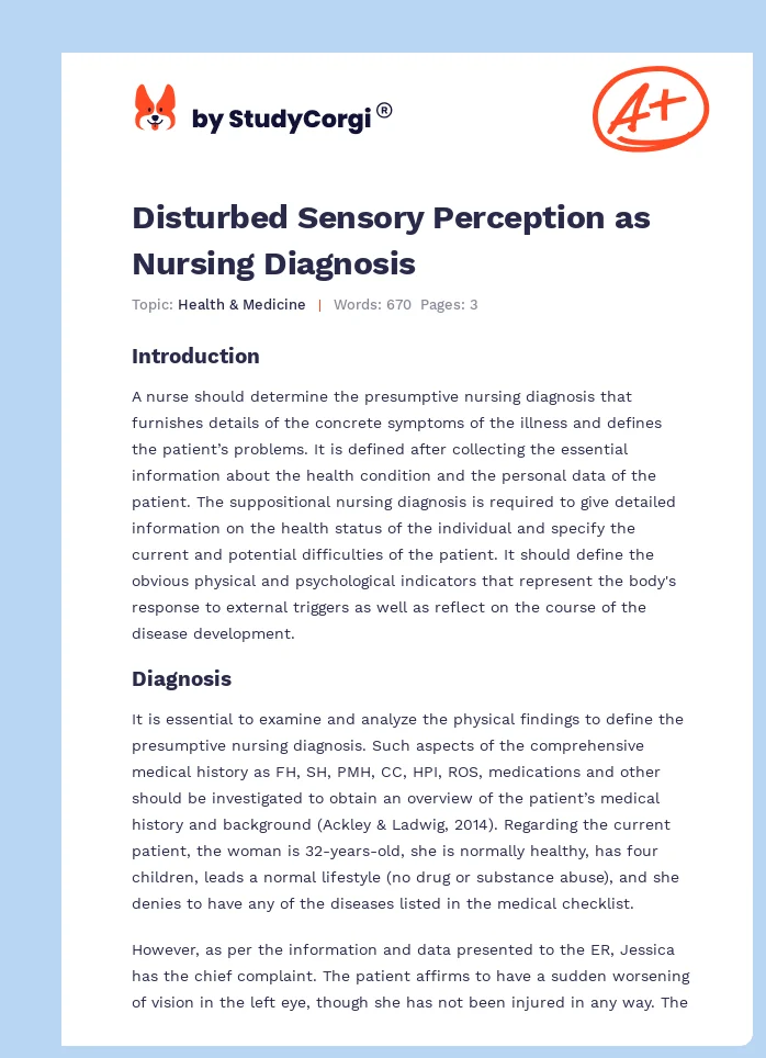 Disturbed Sensory Perception as Nursing Diagnosis. Page 1