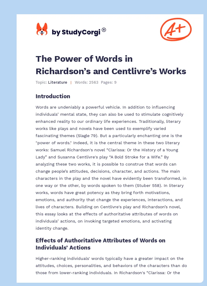 The Power of Words in Richardson’s and Centlivre’s Works. Page 1