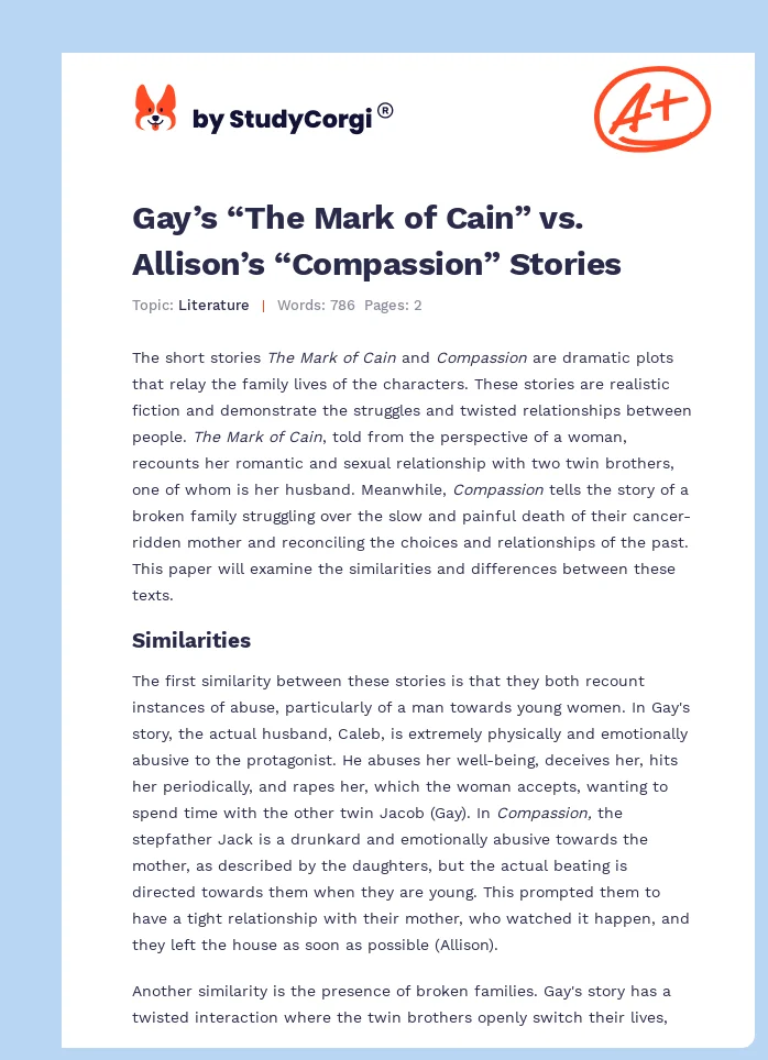 Gay’s “The Mark of Cain” vs. Allison’s “Compassion” Stories. Page 1