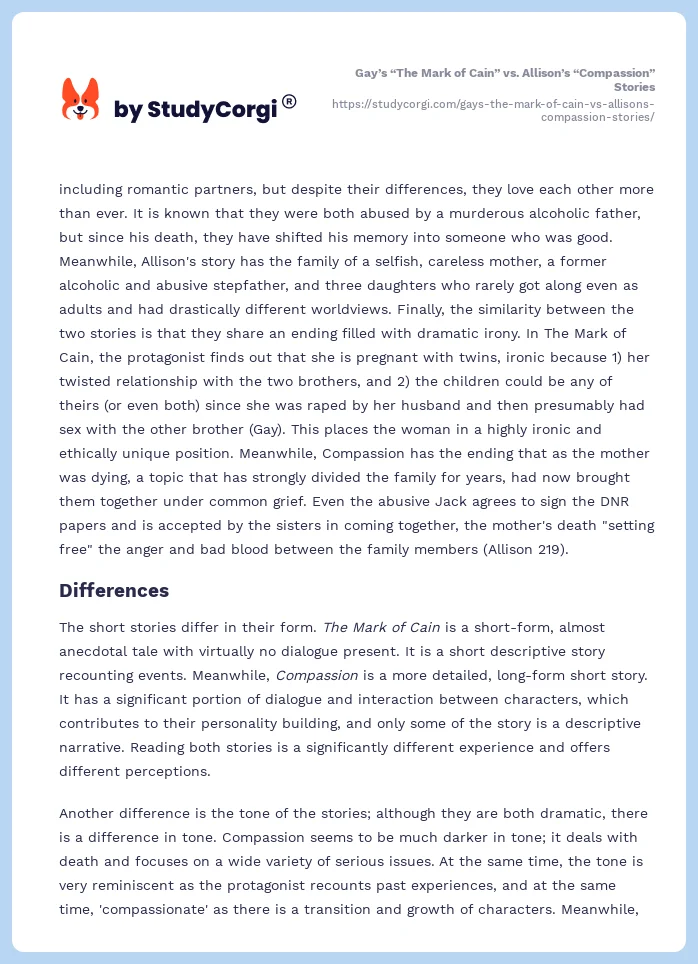 Gay’s “The Mark of Cain” vs. Allison’s “Compassion” Stories. Page 2