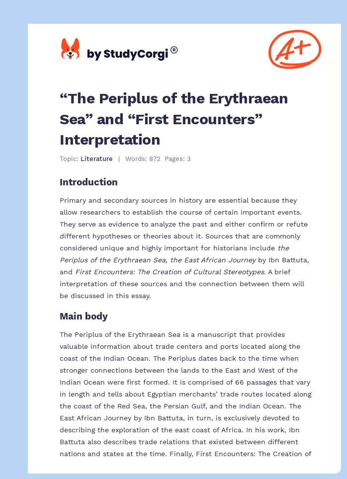 “The Periplus of the Erythraean Sea” and “First Encounters” Interpretation. Page 1