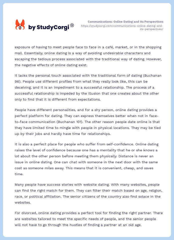 Communications: Online Dating and Its Perspectives. Page 2