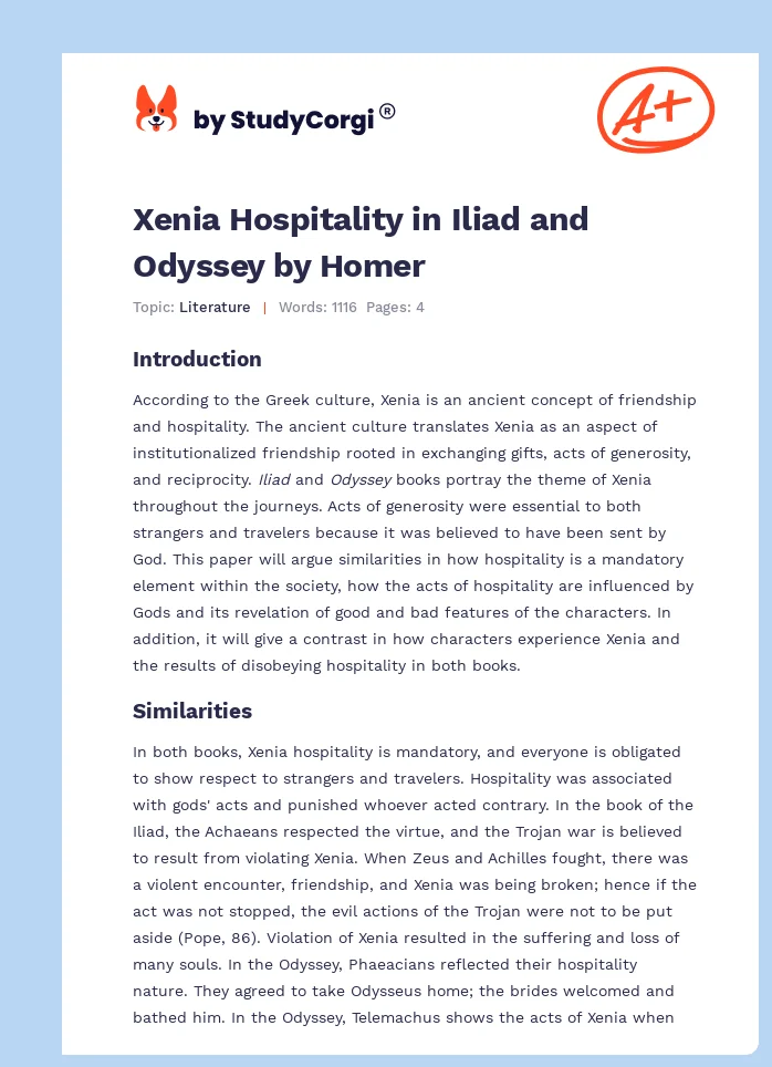 Xenia Hospitality in Iliad and Odyssey by Homer. Page 1