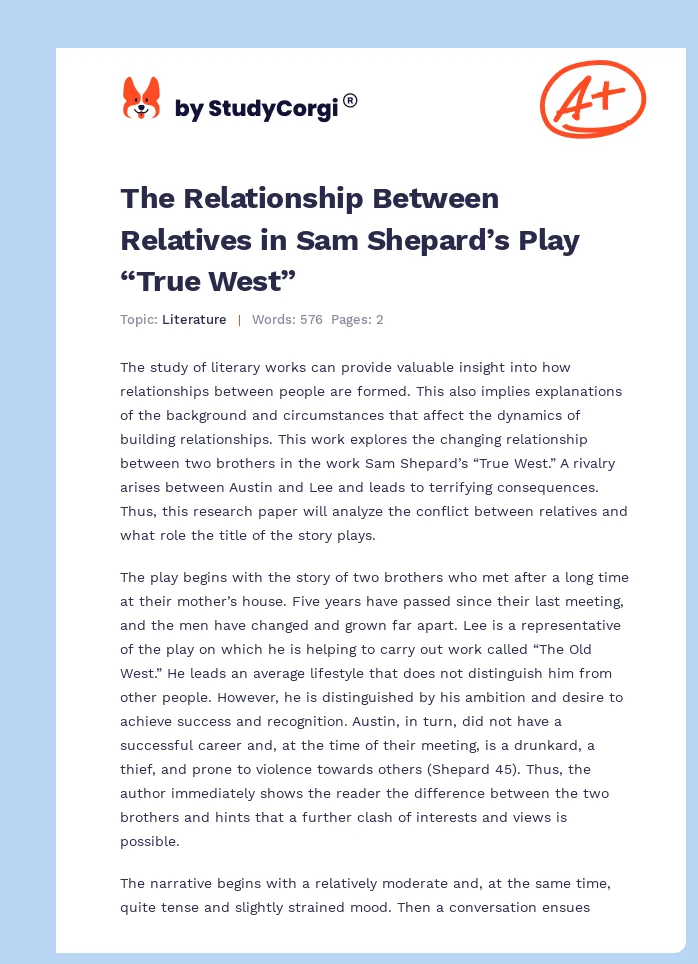 The Relationship Between Relatives in Sam Shepard’s Play “True West”. Page 1