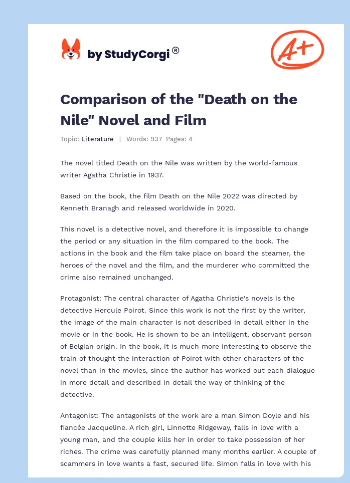 Comparison of the "Death on the Nile" Novel and Film. Page 1