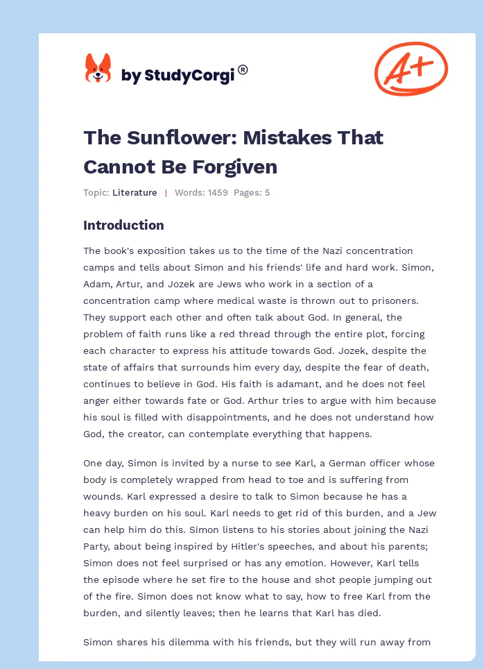 The Sunflower: Mistakes That Cannot Be Forgiven. Page 1