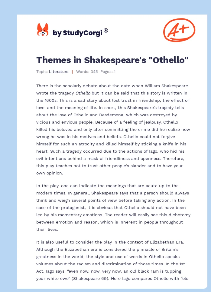 Themes in Shakespeare's "Othello". Page 1