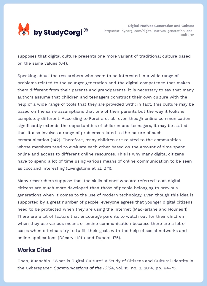 Digital Natives Generation and Culture. Page 2