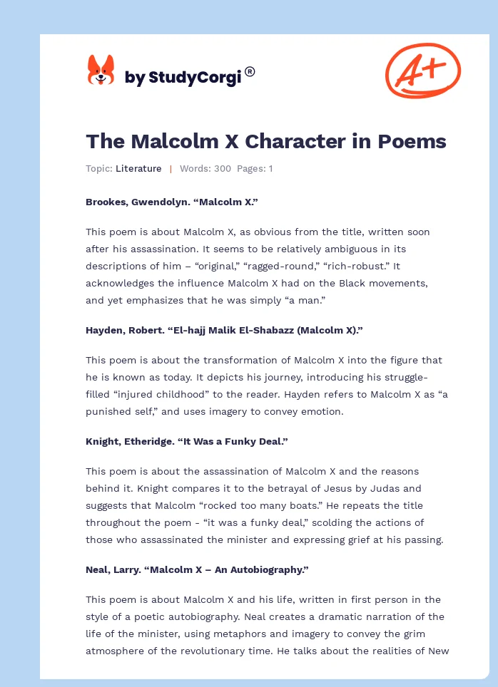 The Malcolm X Character in Poems. Page 1