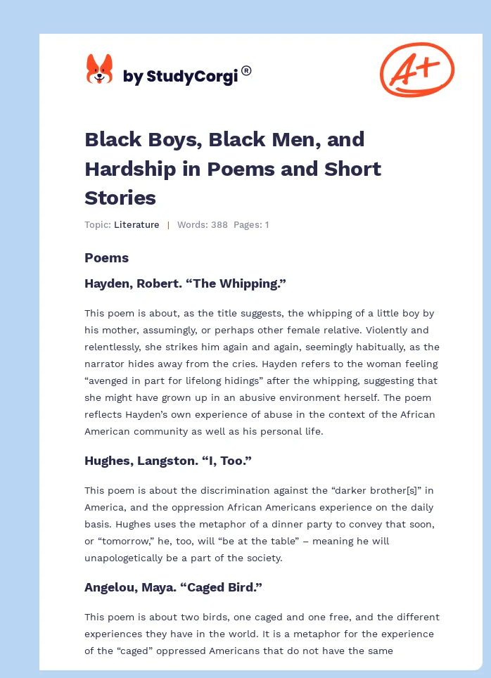 Black Boys, Black Men, and Hardship in Poems and Short Stories. Page 1