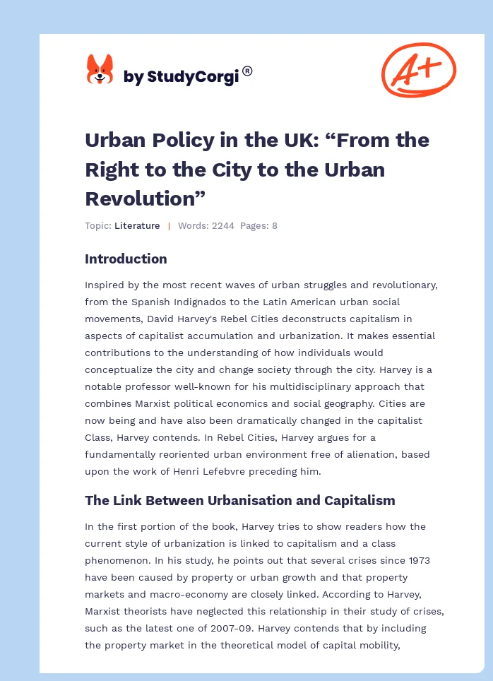 Urban Policy in the UK: “From the Right to the City to the Urban Revolution”. Page 1