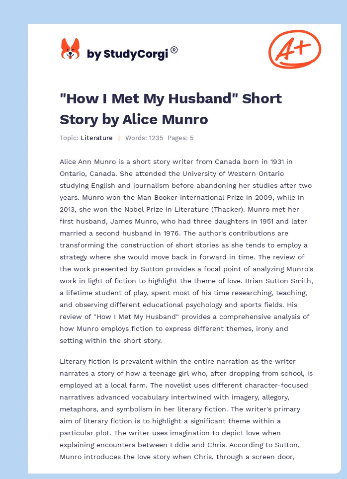 "How I Met My Husband" Short Story by Alice Munro. Page 1