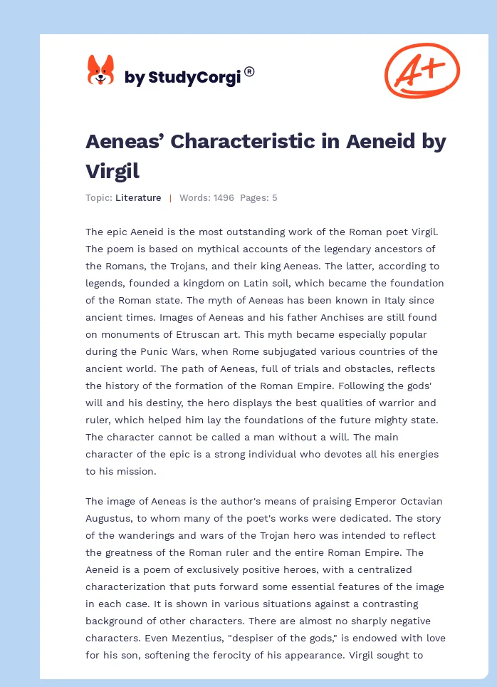 Aeneas’ Characteristic in Aeneid by Virgil. Page 1