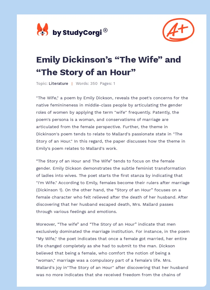 Emily Dickinson’s “The Wife” and “The Story of an Hour”. Page 1