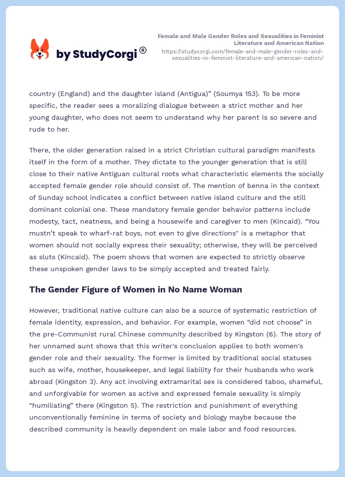 Female and Male Gender Roles and Sexualities in Feminist Literature and American Nation. Page 2