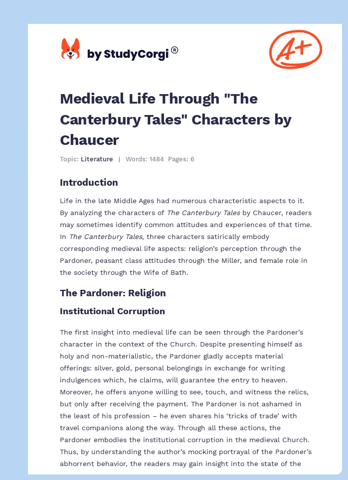 Medieval Life Through "The Canterbury Tales" Characters by Chaucer. Page 1