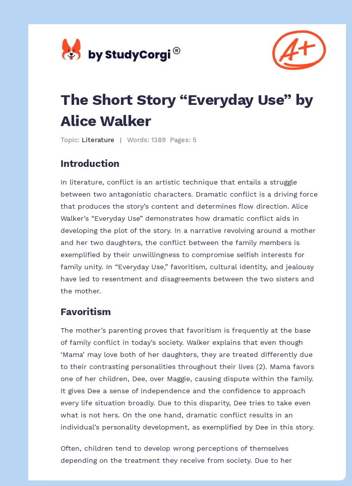 The Short Story “Everyday Use” by Alice Walker. Page 1