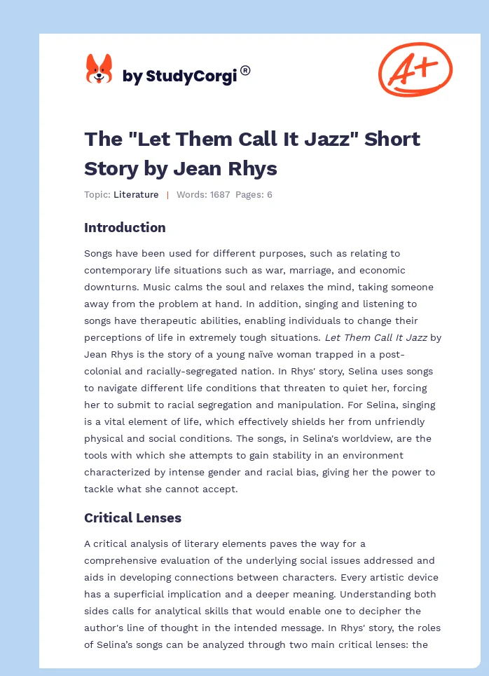 The "Let Them Call It Jazz" Short Story by Jean Rhys. Page 1