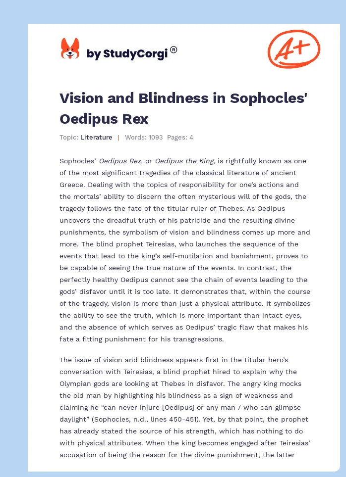 Vision and Blindness in Sophocles' Oedipus Rex. Page 1