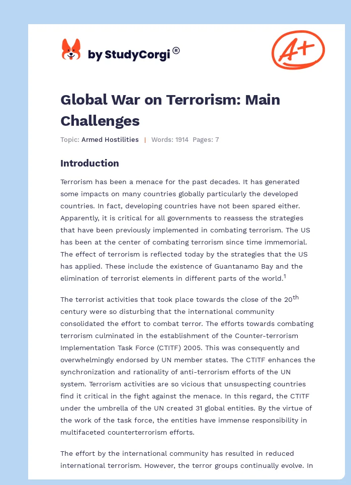 Global War on Terrorism: Main Challenges. Page 1