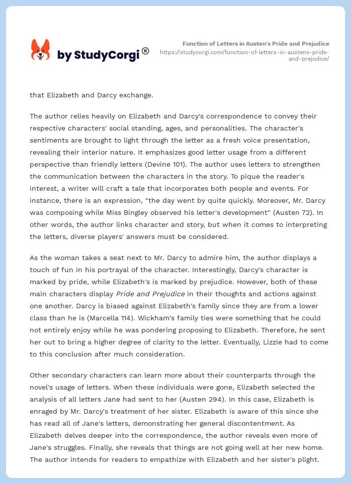 Function of Letters in Austen's Pride and Prejudice. Page 2