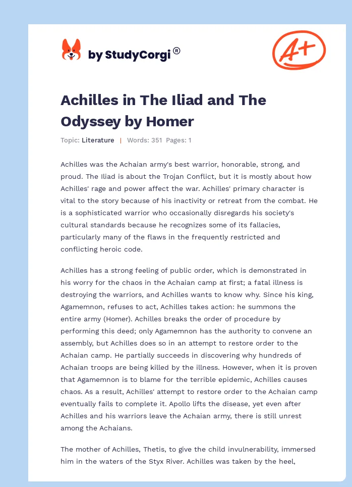 Achilles in The Iliad and The Odyssey by Homer. Page 1