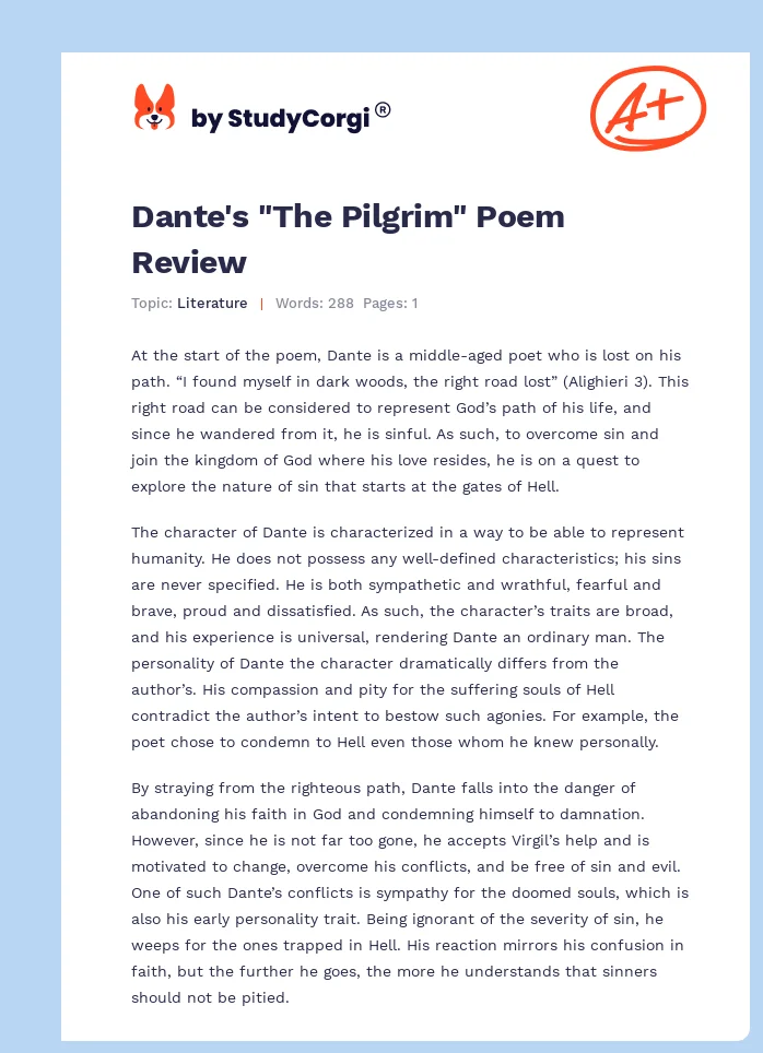 Dante's "The Pilgrim" Poem Review. Page 1