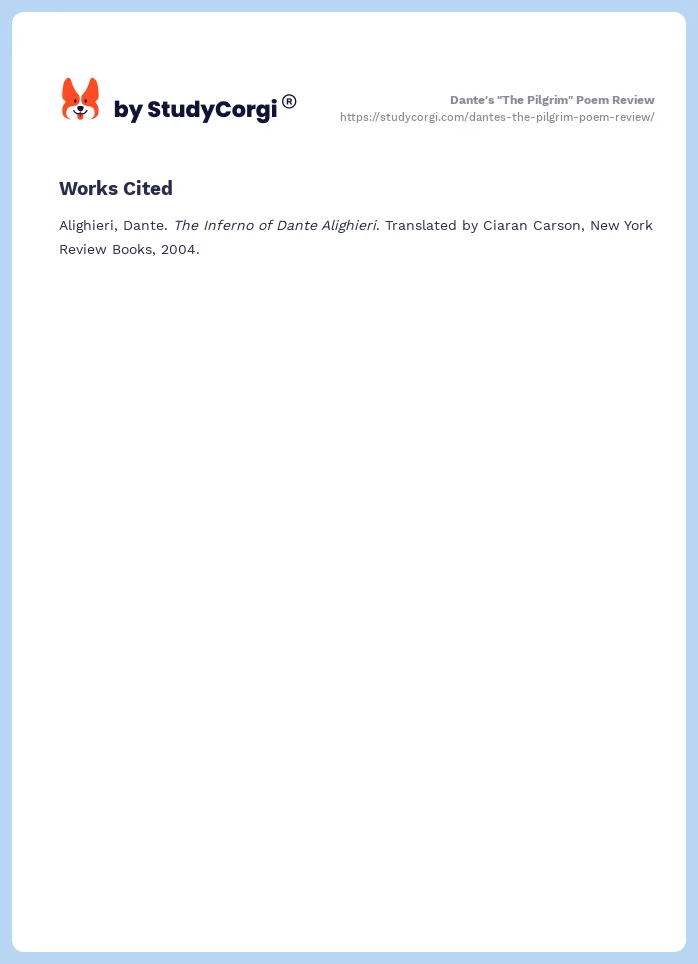 Dante's "The Pilgrim" Poem Review. Page 2